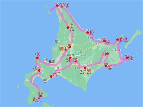 北海道一周旅行行程図